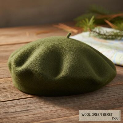 Klasik Yeşil Beret Şapkası Mercerized Kadife Kumaş 150 Gram Hafif ve Askeri ve Rastgele Giyim için Özel Boyut