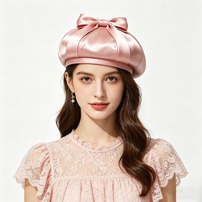 Elegant Pembe Saten Beret Şapkası Kumaş 150 Gram Hafif ve Özel Boyut
