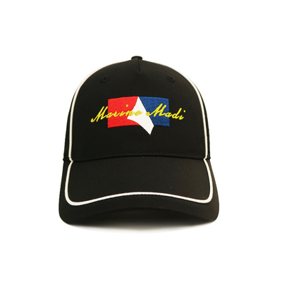 OEM Metal Toka 6 Panel Beyzbol Şapkası Nakış Logo Eğrisi Ağız Özel Dimi Pamuk Siyah