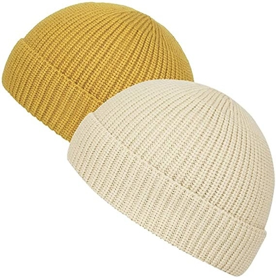 Kısa Ağız Yetişkin Boyutlu Sarı Akrilik Düz Örgü Bere Şapkalar