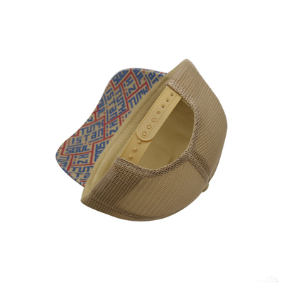 Baskılı yama 5 Panel Kamyoncu Kapak Işık Sarı Poliester Ve Mesh