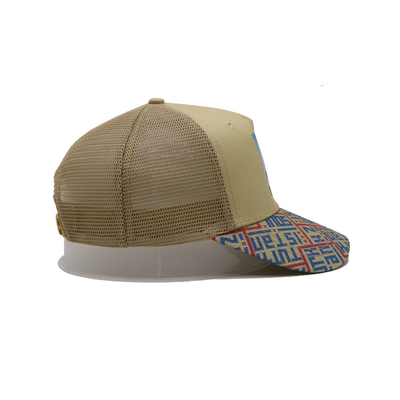 Baskılı yama 5 Panel Kamyoncu Kapak Işık Sarı Poliester Ve Mesh