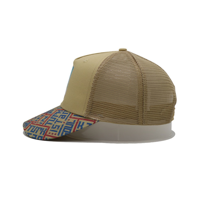 Baskılı yama 5 Panel Kamyoncu Kapak Işık Sarı Poliester Ve Mesh