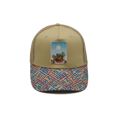 Baskılı yama 5 Panel Kamyoncu Kapak Işık Sarı Poliester Ve Mesh