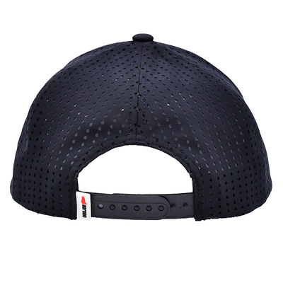 Siyah 6 Panel Kamyoncu Snapback Şapka Yapılandırılmış İnşaat Özel Kauçuk Patch Logo Arka 4 Panel Lazer Delikleri