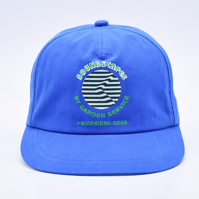 Yüksek kaliteli özel baskılı snapback şapkaları mavi yapılandırılmamış 5 panel düz kenarlı erkekler için açık hava yumuşak hip hop şapkaları