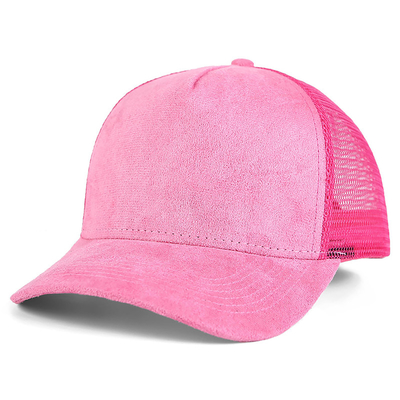Yüksek Kalite 5 Panel Pembe Süet Kamyon Şapkası Özel Kadınlar Moda Boş Kamyon Şapkası Toptan