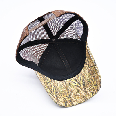 Moda Tasarımı Eğimli Kenar Spor 6 Panel Kamyoncu Mesh Şapka Özel 3D nakış Camo Kamyoncu Şapka