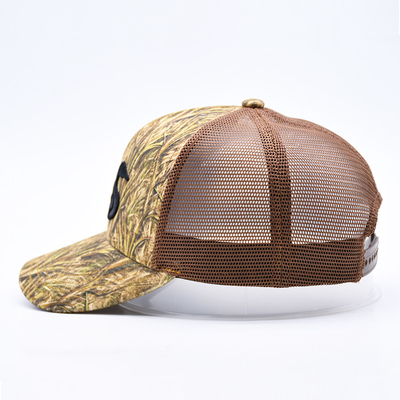 Moda Tasarımı Eğimli Kenar Spor 6 Panel Kamyoncu Mesh Şapka Özel 3D nakış Camo Kamyoncu Şapka