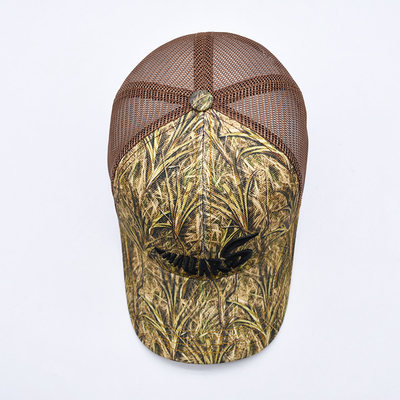 Moda Tasarımı Eğimli Kenar Spor 6 Panel Kamyoncu Mesh Şapka Özel 3D nakış Camo Kamyoncu Şapka