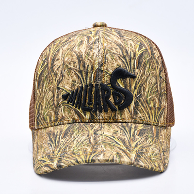 Moda Tasarımı Eğimli Kenar Spor 6 Panel Kamyoncu Mesh Şapka Özel 3D nakış Camo Kamyoncu Şapka