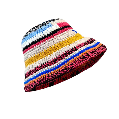 Özel Crochet Şapka Sonbahar Kış Renkli El Yapımı Çizgili Dikiş Çok yönlü Crochet Kovası Şapkalar Kalın Kadınlar Balıkçı Şapkası