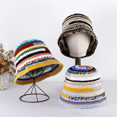 Özel Crochet Şapka Sonbahar Kış Renkli El Yapımı Çizgili Dikiş Çok yönlü Crochet Kovası Şapkalar Kalın Kadınlar Balıkçı Şapkası