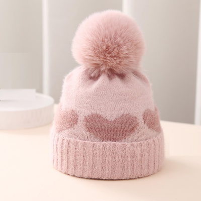 2024 Yeni Sonbahar Kış Bebek örgü şapkalar Kızlar Akrilik Bilayer Sıcak Bebek Beanie Tatlı Kalp Yeni Doğan Şapka
