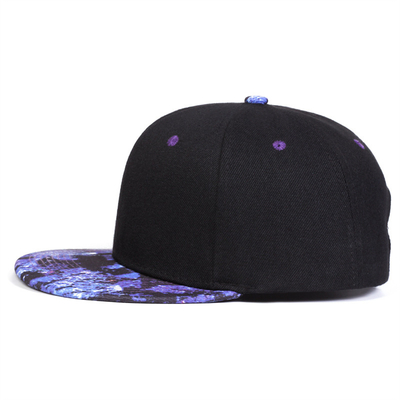 Yüksek Kaliteli Yıldızlı Gökyüzü Yazdırma Snapback Şapka Özel Logo Tasarımı Flat Bill Şapkalar 6 Panel Snapback Şapka