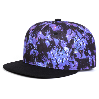 Yüksek Kaliteli Yıldızlı Gökyüzü Yazdırma Snapback Şapka Özel Logo Tasarımı Flat Bill Şapkalar 6 Panel Snapback Şapka