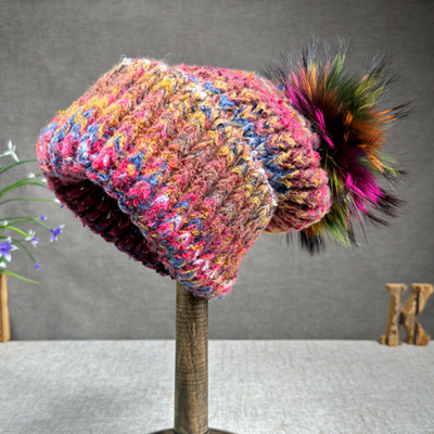 Kadınlar Yeni Yün Tavşan Kürk Kürk Pompom Şapka Yağlı Boyama Tarzı Dışarıda Sıcak Skullies Beanie Kış Şapkası