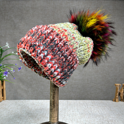 Kadınlar Yeni Yün Tavşan Kürk Kürk Pompom Şapka Yağlı Boyama Tarzı Dışarıda Sıcak Skullies Beanie Kış Şapkası