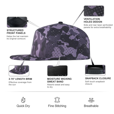 Özel Snapback Şapka Düzenlenebilir Performans Lazer Kesme Deliği Perforasyonlu Snapback Şapka