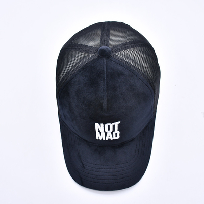 Yüksek profilli nakışlı süet kamyon şapkası Özel Logo 5 Panel Mesh Kamyon şapkası