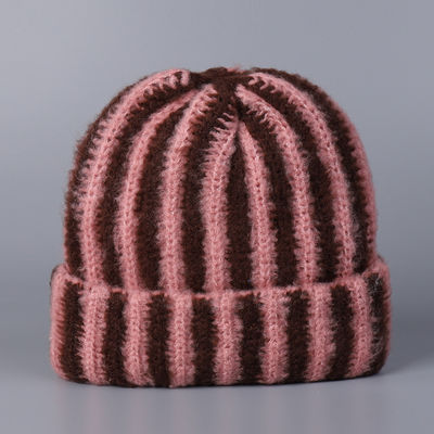 Wholesale High Quality Outdoor Female Wool Winter Warm Knit Beanie Custom Colorful Striped Pattern Beanie Cap for Women