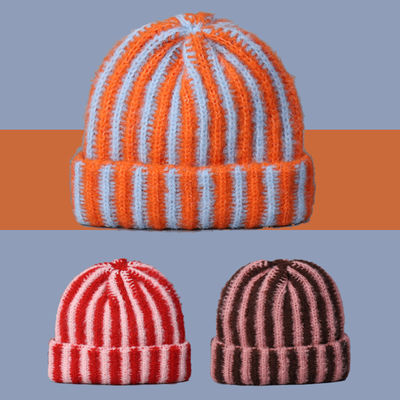Wholesale High Quality Outdoor Female Wool Winter Warm Knit Beanie Custom Colorful Striped Pattern Beanie Cap for Women