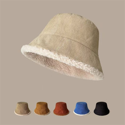 Custom Fall Winter New Fisherman's Corduroy Bucket Hat Custom Thickened Lamb Wool Japanese Fashion Warm Street Basin Hat Cap