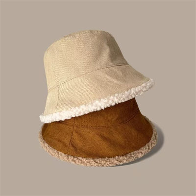 Custom Fall Winter New Fisherman's Corduroy Bucket Hat Custom Thickened Lamb Wool Japanese Fashion Warm Street Basin Hat Cap