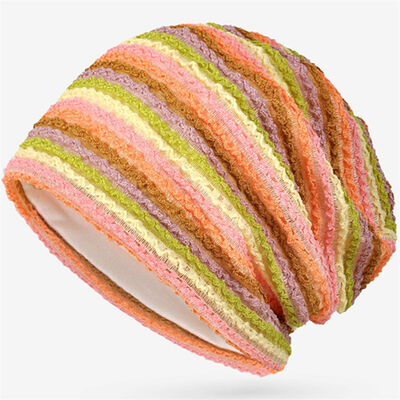 Kostüm Yüksek Kaliteli Hanımlar Çizgili Dikiş Başlık Slouchy Stil Skullies Spor Kış Şapkası Dışarıda Manşetsiz Başlık