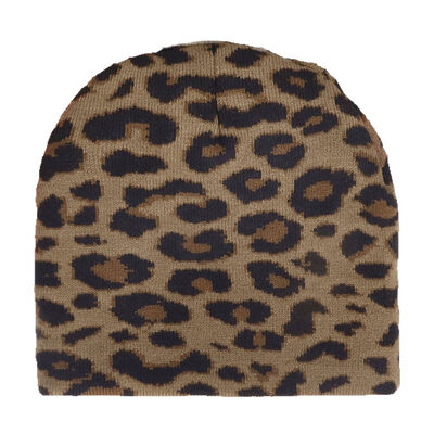 Özel Logo Yüksek Kaliteli Erkek Kadın Akrilik Kış Şapkaları Şapka Leopard Baskı Şablonu Dokuma Slouchy Beanies
