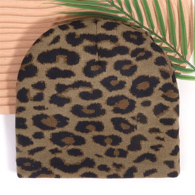 Özel Logo Yüksek Kaliteli Erkek Kadın Akrilik Kış Şapkaları Şapka Leopard Baskı Şablonu Dokuma Slouchy Beanies