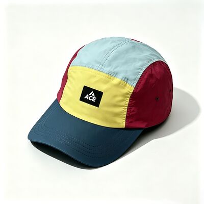Customized camper hat with lining featuring moisture wicking technology to keep wearer comfortable during outdoor activities and work