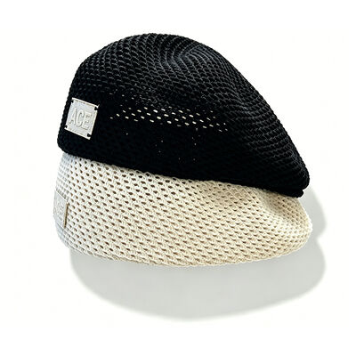 Classic Hollow Mesh Knit Beret Hat ACE Leather Label Beret Breathable Solid Color Beret For Fashion Street Daily Wear Support Customization