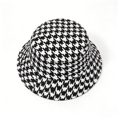 Recycled Fabric Houndstooth Bucket Hat Casual Lightweight Breathable Hat For Daily Outdoor Activities
