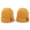 Deri Yama Örgü Bere Şapka Özel Tasarım Sıcak Şapka Kap Sarı Bere Şapka