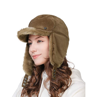 58cm Kürk Astarlı Aviator Cap Erkek Kadın Trapper Bombacı Kar Şapkası Kulak Flaps Ile Açık Kayak Ushanka